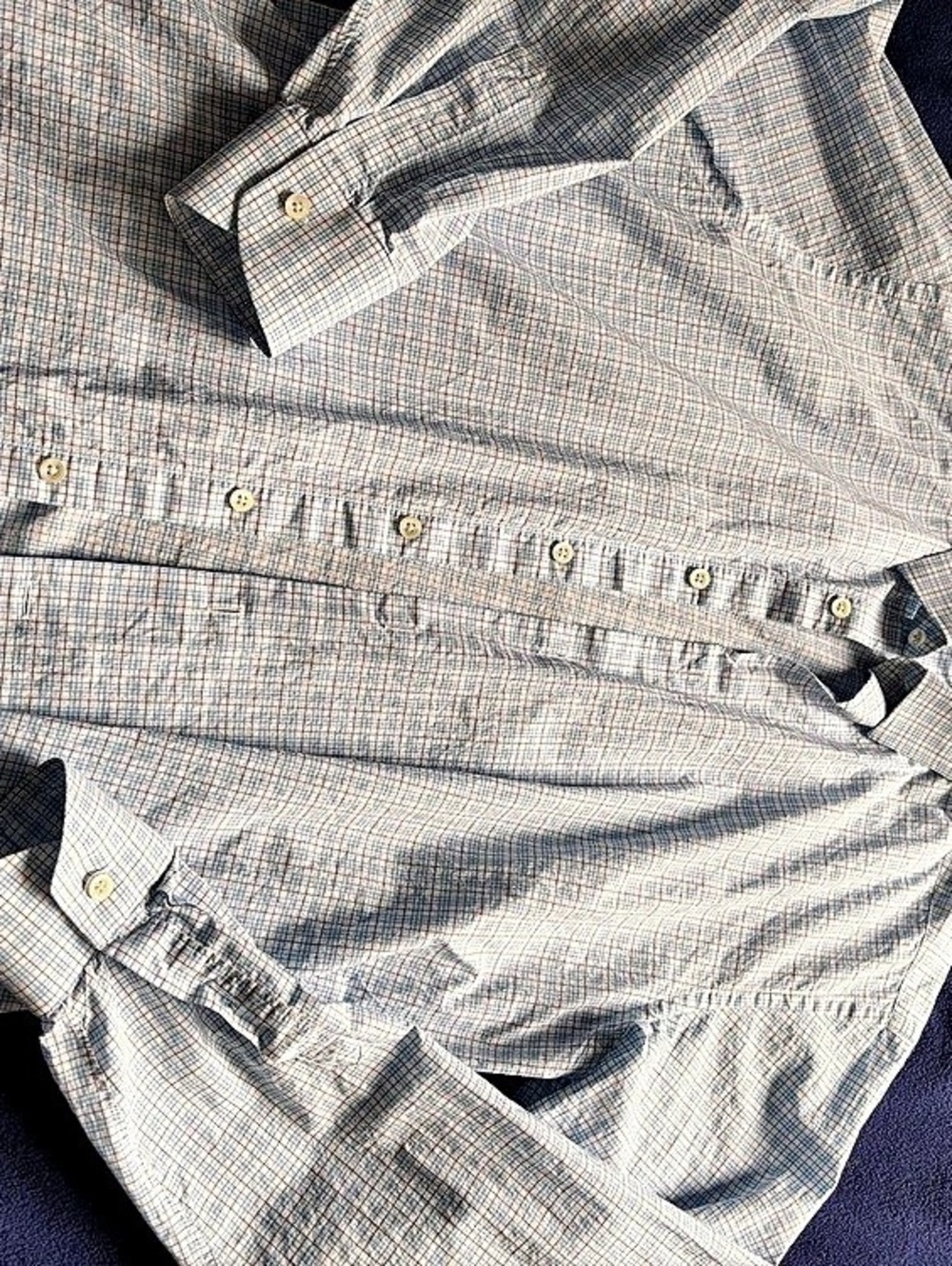 Canali Plaid Cotton Button Down in White & Blue Size 16-41